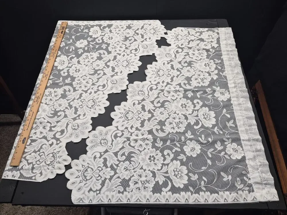 Vintage White Lace Swag Valance Curtain Set Floral Pair 1 Window 37w X 30 L